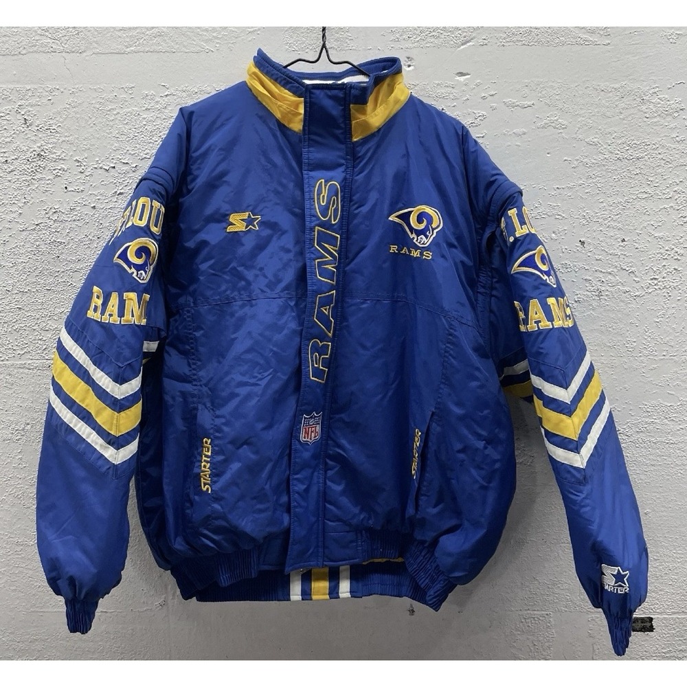 Starter St. Louis Rams Jacket Mens L Blue Gold NFL Pro Line Full Zip Vintage 90s